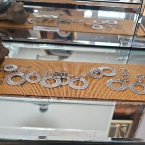 Sterling Silver Circle Link Bracelet And Earrings Bundle - Women Jewelry